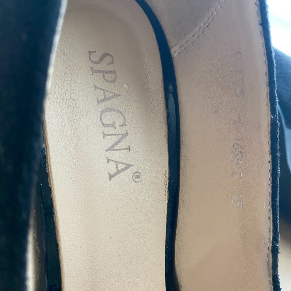 Spagna Black Suede Classic High Heels Posie Wedges Pumps Closed Round Toe Size 5 - Picture 3 of 10